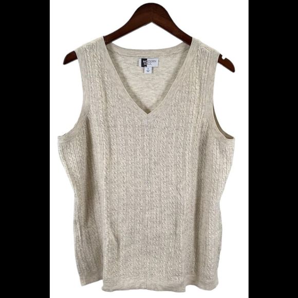 Modern Soul Comfort Yarn Sweater Knit Tank with Cable Detail Oatmeal - Regular - Picture 1 of 2